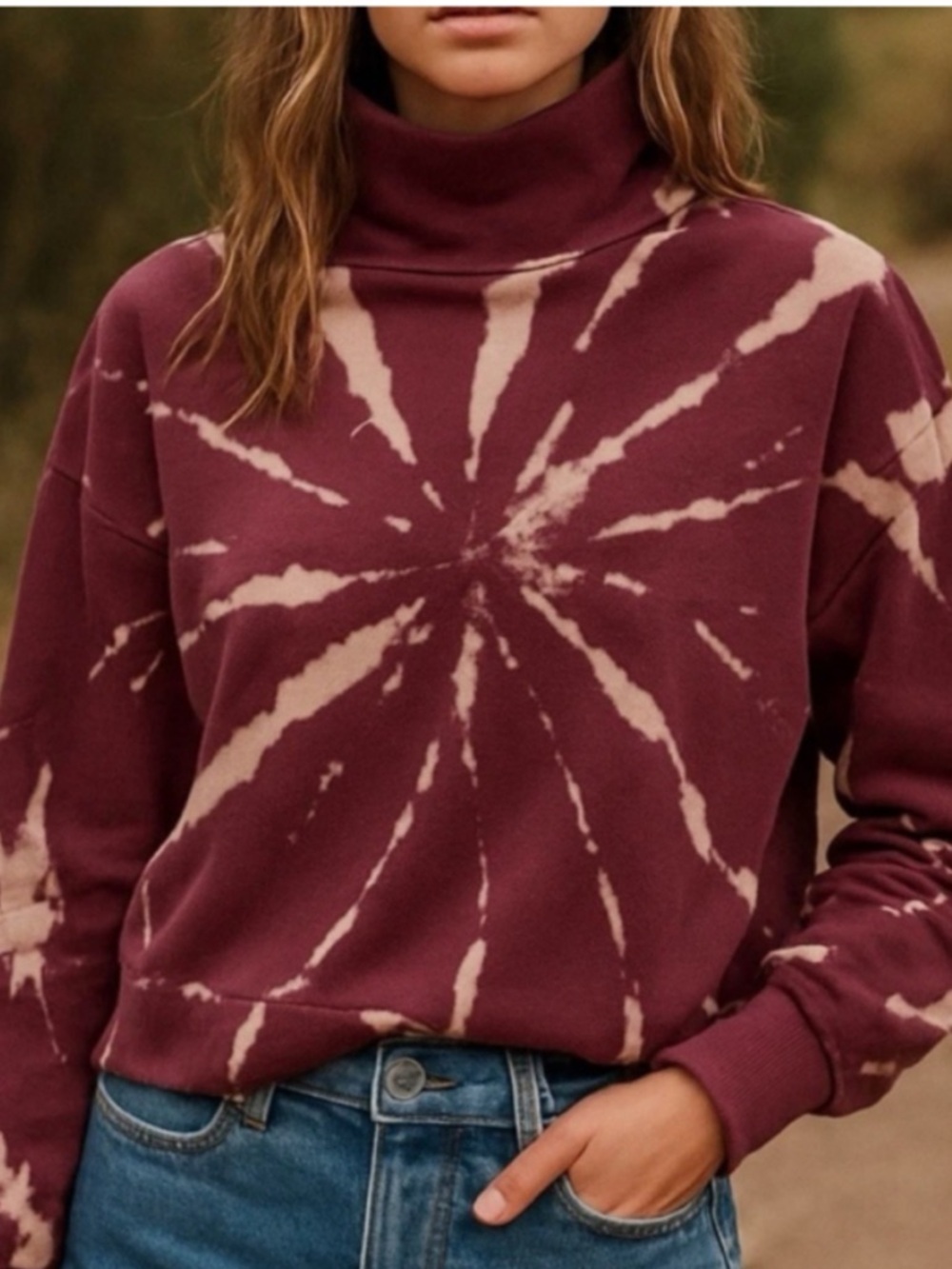 525 Revolve Wildberry Multi Tie-Dye Rib Crop Funnel Neck Oversized Sweater XS